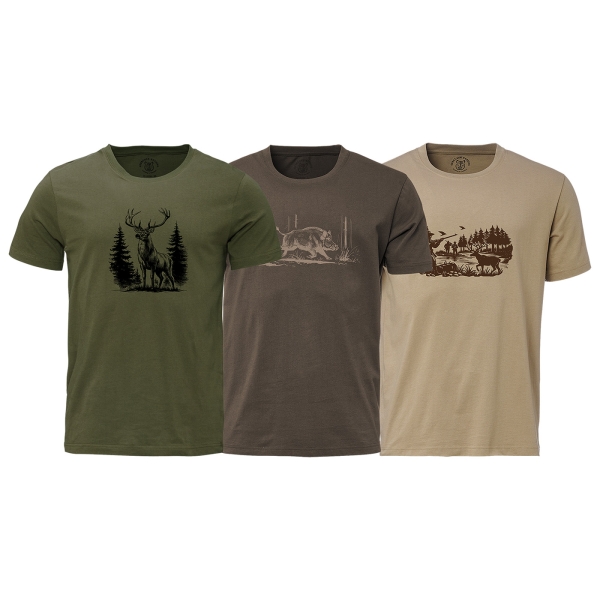 T-Shirt mit Druck 3er Pack (RE1027+RE1028+RE1029) oliv/braun/beige