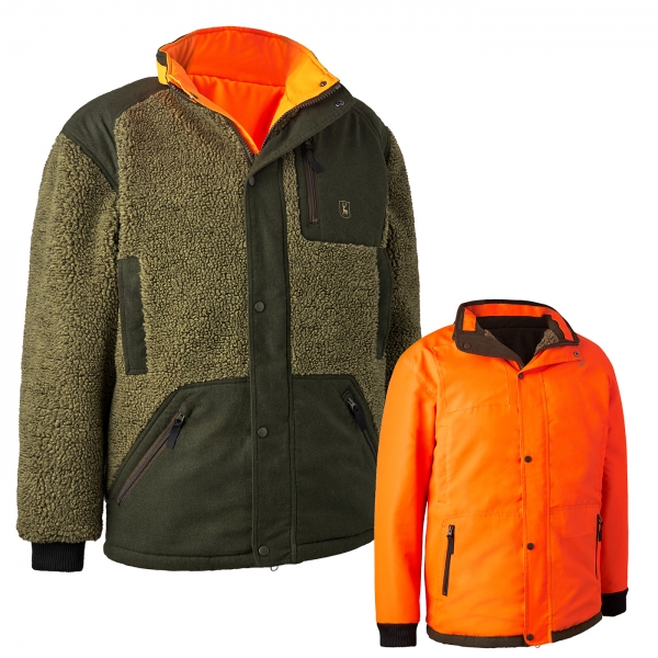 Faserpelz-Wendejacke Germania mit Membrane oliv/orange