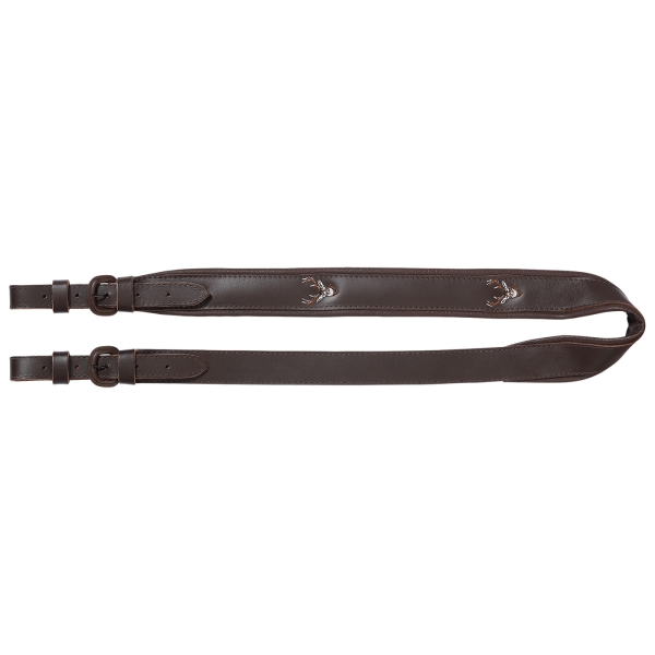 Gewehrriemen Hirschkopf aus kräftigem Leder braun
