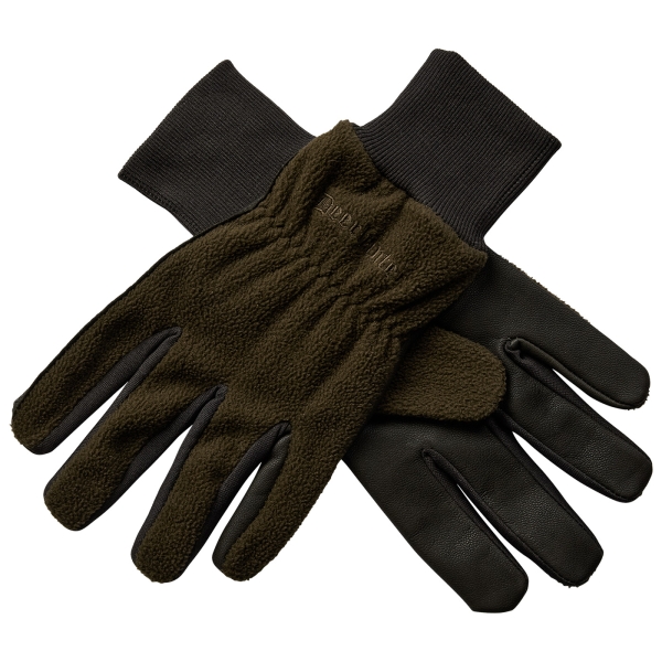 Fleecehandschuhe mit Leder oliv/braun