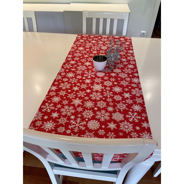 Tischläufer Schneesterne 40x150cm rot/weiß