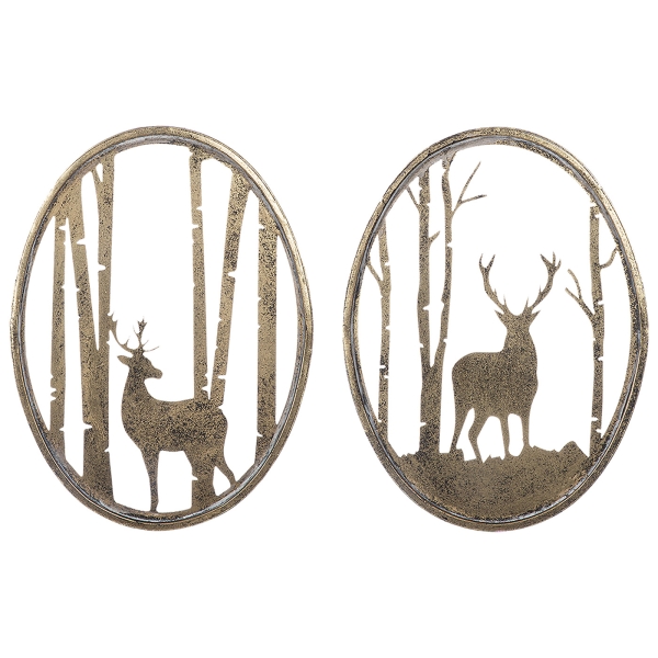 Wandrelief oval Hirsch im Wald 2er Set