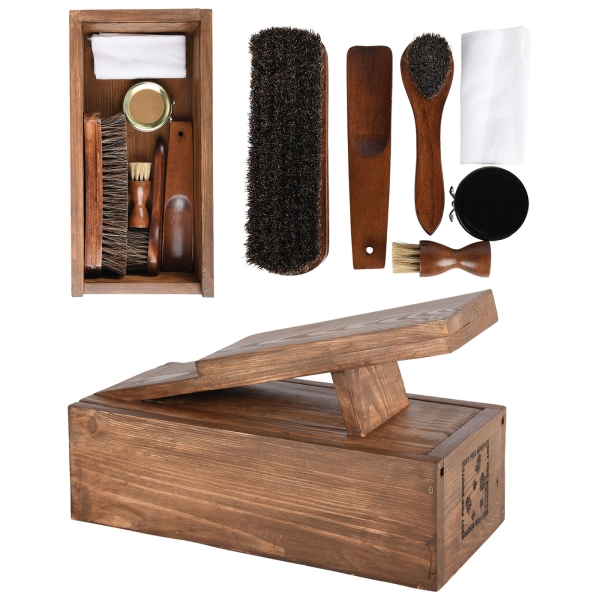 Schuhputzset in Holzbox