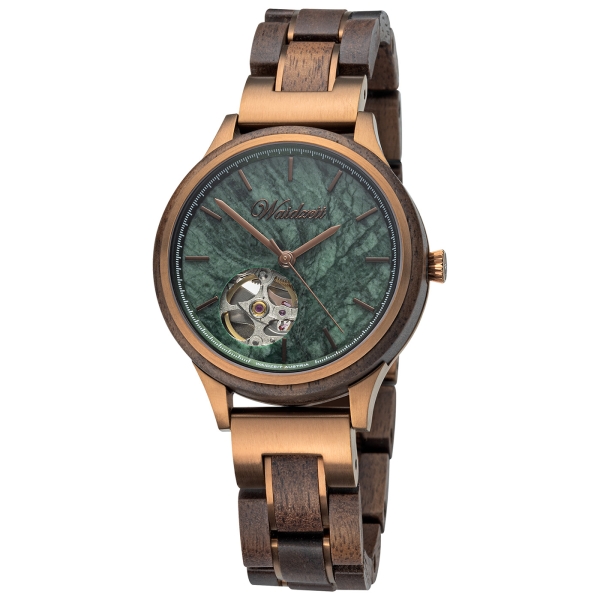 Automatik Damenuhr Mystic Verde mit Holzarmband