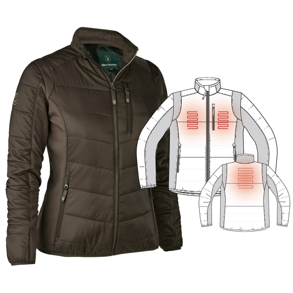 Damen Jacke Heat wattiert braun mit Powerbank