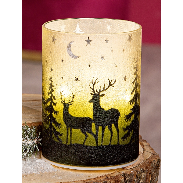 LED Glas-Windlicht Styrom mit Waldmotiv, Höhe 12cm