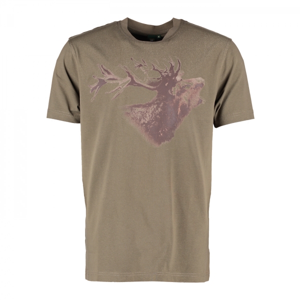 T-Shirt Röhrender Hirsch oliv