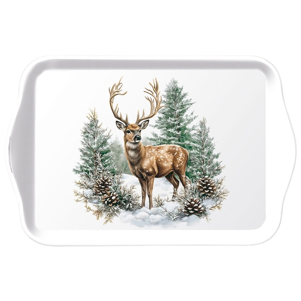 Tablett Hirsch im Winterwald 13x21cm