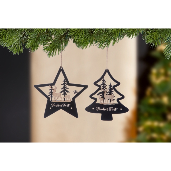 Hänger Frohes Fest 2er Set Tannenbaum/Stern