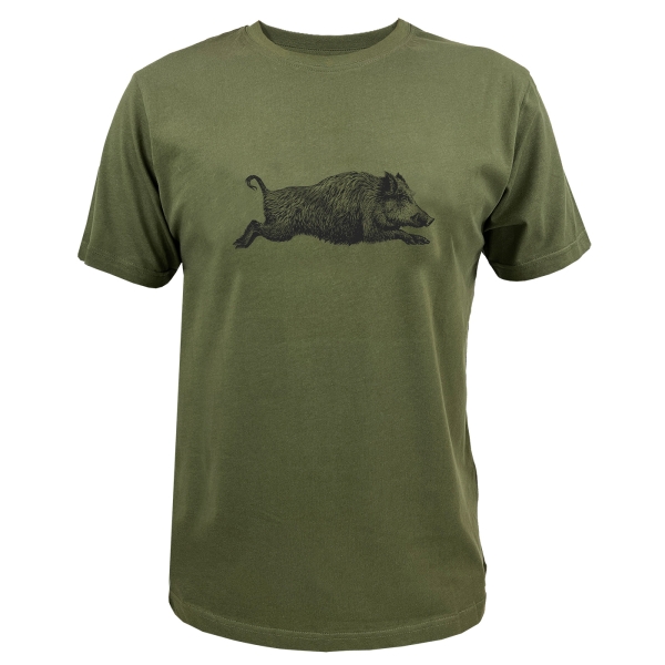 T-Shirt mit Wildschwein-Druck oliv/schwarz