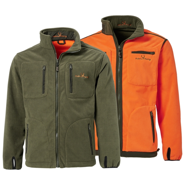 Warn-Wende-Fleecejacke Windblocker oliv/orange