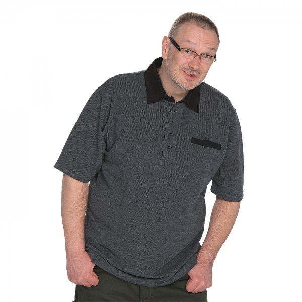 Polo-Shirt Waffelpiqué grau/schwarz