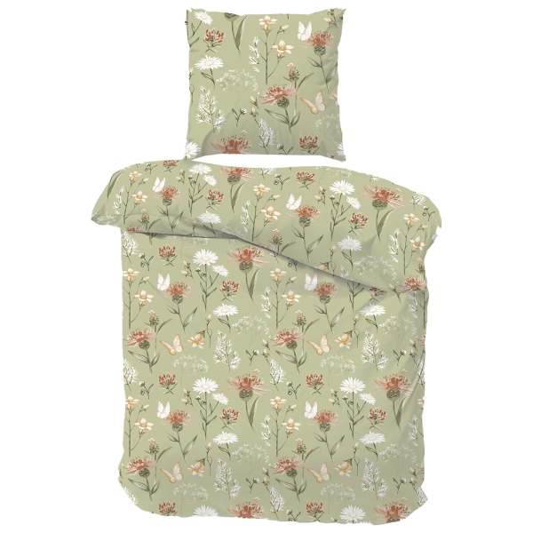 Fein-Biber Bettwäsche Blumenwiese grün 135x200 / 80x80