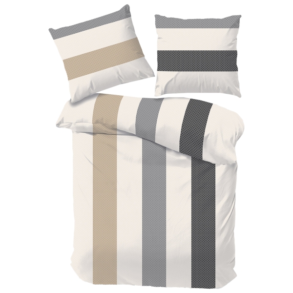 Fein-Biber Bettwäsche gestreift beige/grau 155x220 / 80x80
